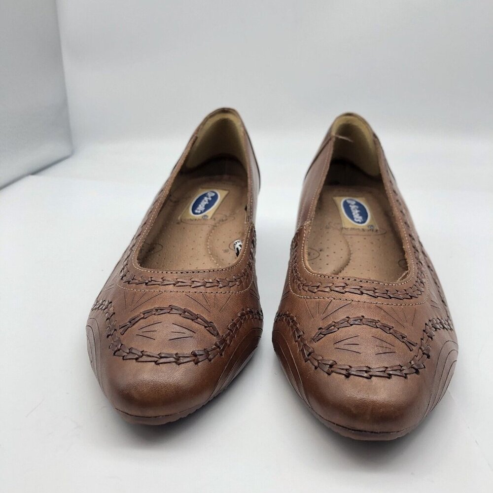 Dr Scholls brown leather embroidered slip on pumps kitten heel sz 9 - Picture 2 of 11